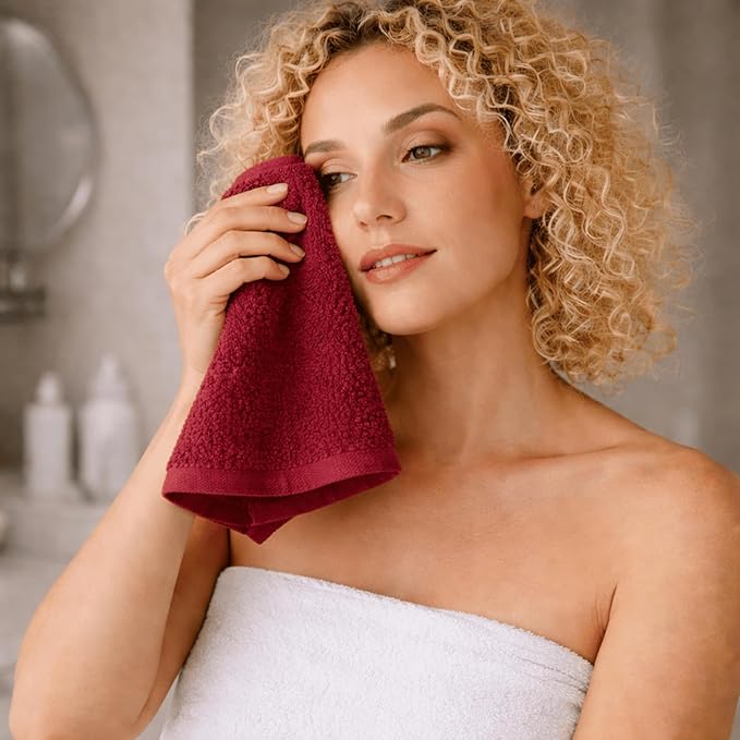 SALBAKOS 100% Turkish Cotton Washcloth Set of 12, 13x13 inch | Premium Quality | Hotel & Spa Collection | Ultra Soft, Super Absorbent, Wash Cloth Towels | Made in Turkey (Wine, 12 Washcloths)