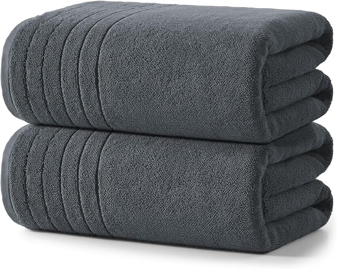 REDKISS 2 Pack 100% Cotton Thick Extra Large Bath Towels 35 X 70 Inches, Quick Dry, Ultra Soft & Highly Absorbent Gray Bathroom Towel Sets for Bathroom, Gym, Spa, Pool & Hotel
