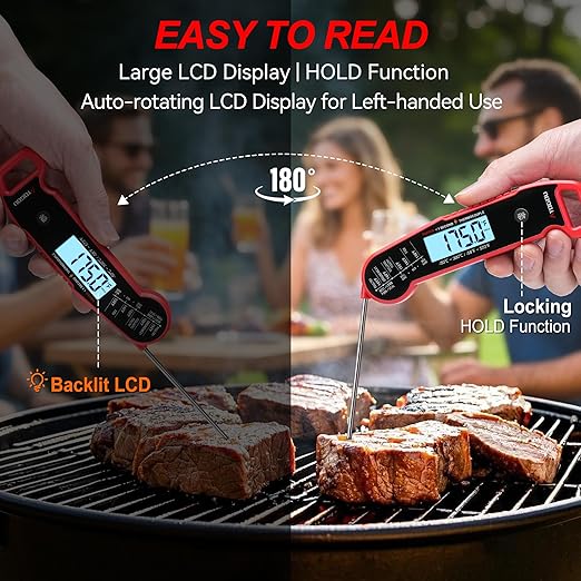 Atogou Meat Thermometer, Professional Food Thermometer, <1 Sec Instant Read, ±0.5℉ Accuracy, Thermocouple Sensor, Waterproof Digital Thermometer for Cooking, BBQ, Grill, Him Dad Birthday Gifts, Red