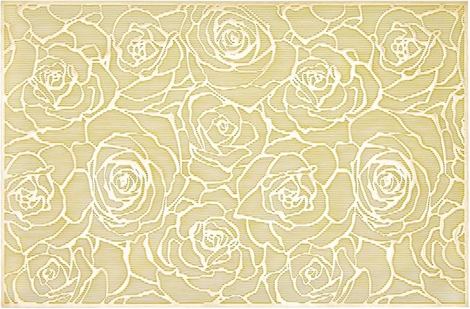 Gold Placemats Set of 6 Rectangle Pressed Vinyl Metallic Flower Place Mats Hollow-Out Rose Heat Resistant Waterproof Oil-Proof Table Mats Decorative for Kitchen Table Holiday Wedding Party Decor