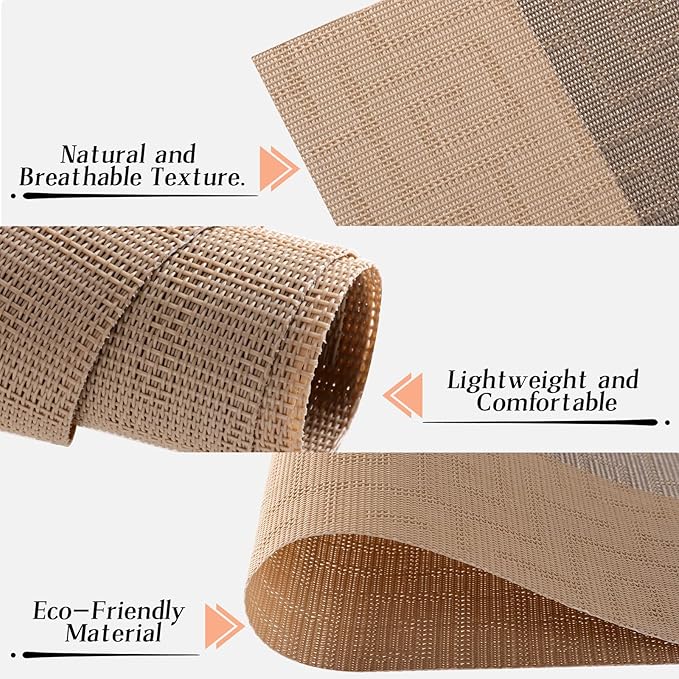 Timeet Placemats Set of 8, Heat Resistant Non-Slip Place Mats for Dining Table, Durable Washable PVC Vinyl Woven Table Mats, Resistant Kitchen Placemats Easy to Clean(Beige & Gray