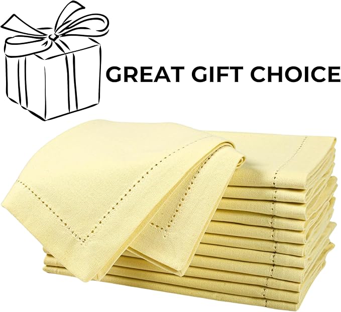 Bedding Craft Cotton Cloth Dinner Napkins Set of 12 – 18x18 French Vanilla Hemstitched – Machine Washable Fabric Napkins for Thanksgiving, Christmas, Weddings & Everyday Dining