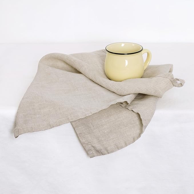 100% Linen Tea Towels - 14 x 28 Inch Pure French Linen Kitchen Dish and Hand Towels (Set of 4) (Natural Linen)