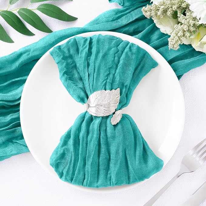DeZerlor 12 Pack Teal Green Cheesecloth Napkins Spring Cloth Napkins Set of 12 Turquoise Dinner Napkins Bulk 21x21 Inches for Wedding Bridal Shower Baby Shower Parties