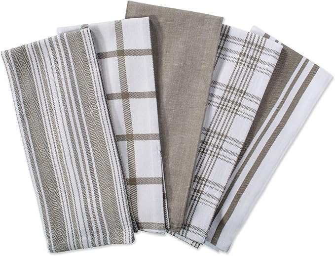 DII Assorted Woven, Kitchen Dishtowel Set, 18x28, Brown, 5 Piece