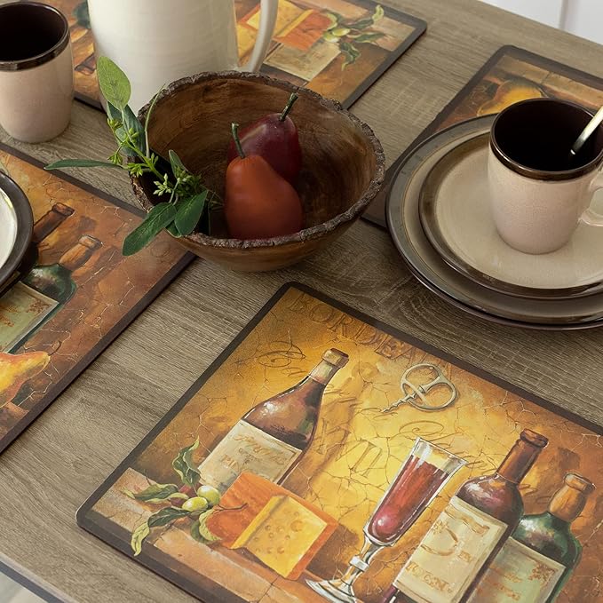 Benson Mills Cork Placemats Set of 4, Thick Cork Place Mats for Kitchen and Dining Tables, Easy Clean Table Mats (12" x 16" Rectangular Set of 4, Bordeaux Wine)