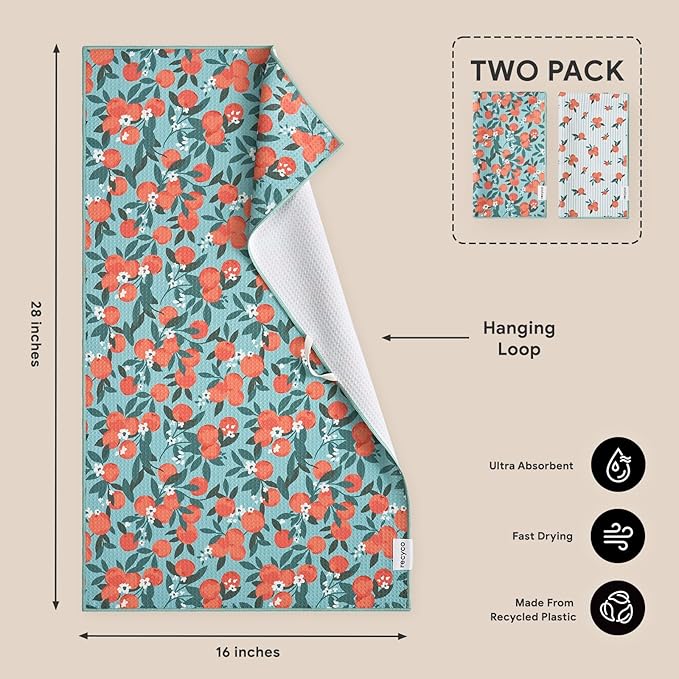 RECYCO Waffle Kitchen Towel Set of 2 - Quick Dry Microfiber Sustainable Dish Towels - Ultra Absorbent Reusable Cleaning Tea Towels - Lightweight Hand Towels,16”x 28”, Clementine Grove