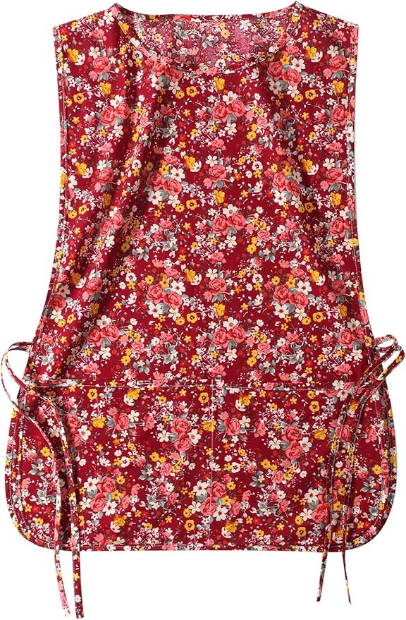 Women Cobbler Apron with 2 Pockets, Vintage Floral Aprons for Women Chef Apron for Baking, Cooking, Gardening