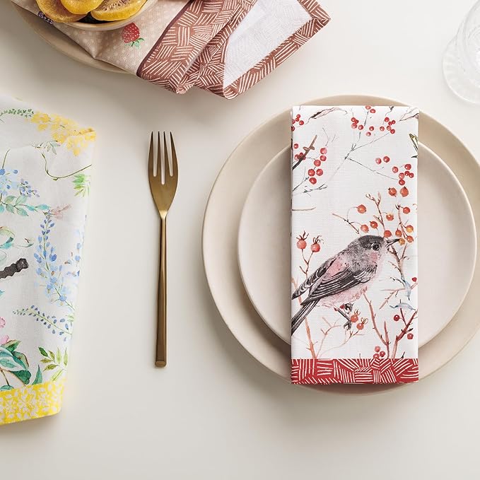 Maison d' Hermine Cloth Napkins Set of 4 100% Cotton Everyday Reusable Square Napkins Cloth Washable Dinner Party Wedding Restaurant Gifts for Mothers Day Spring/Summer (Pinson, 18" x 18")