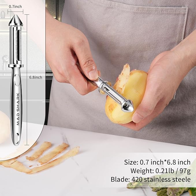MAD SHARK Vegetable Peeler, Potato Peelers, I-Shaped Ultra Sharp Stainless Steel Blades Peelers, Orange Peeler for Kitchen, Veggie, Fruit, Garlic, Carrot, Apple Peeling