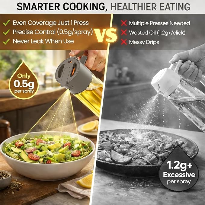 Costop Professional 500ml Glass Oil Sprayer - 3-in-1 Kitchen Tool: Fine Mist, Stream & Pour | Leak-Proof Design for Air Fryer, BBQ & Cooking | BPA-Free