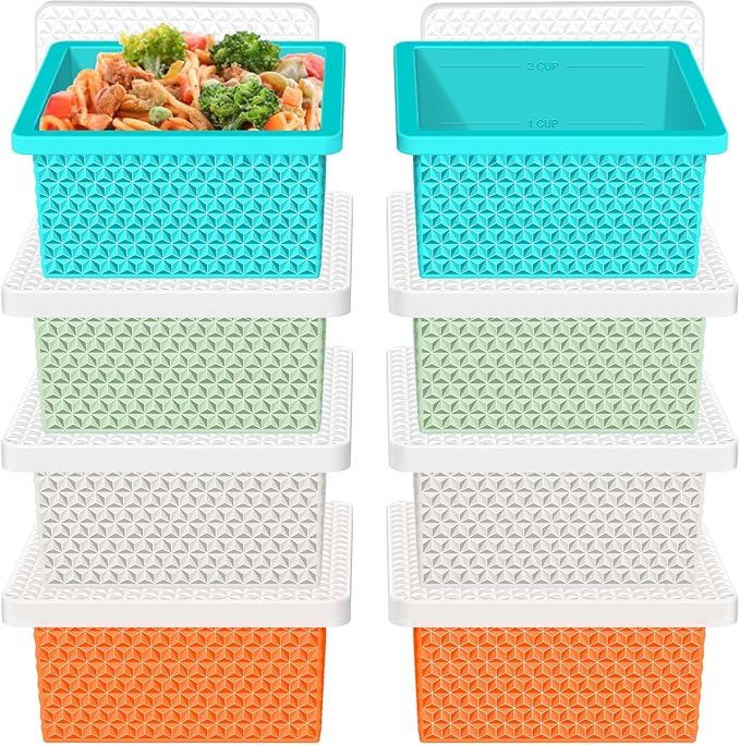 Silicone Freezer Molds for Soup Cubes - 2-Cup Freezer Storage Container Tray with Lid, 8 Pack Stackable Ice Cube Trays for Portion Control,Food Storage & Meal Prep,Oven & Dishwasher Safe