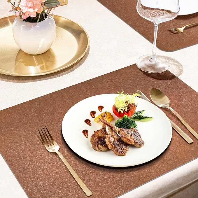Vinyl Placemats Set of 4-12x17 Inch - Heat Resistant Washable Place Mats Waterproof Non-Slip Wipeable Table Mats for Dining Table Decor, Indoor/Outdoor Plastic Mat