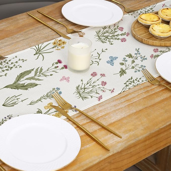 ONFAON Spring Decorations for Home,Spring Table Runner 13x72 Inch Wildflowers Floral,Seasonal Summer Home Kitchen Dining Room Table Decorations