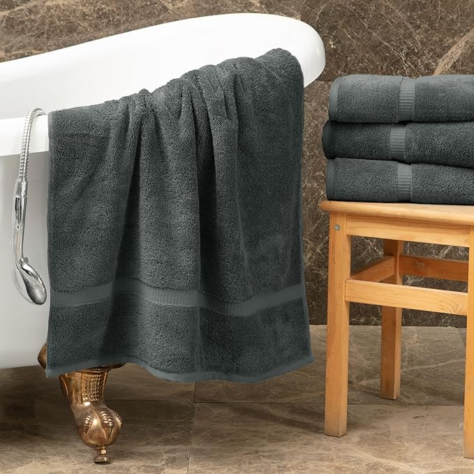 Towel Bazaar Premium Cotton Super Soft and Absorbent Turkish Towels (4-Piece Bath Towels, Dark Gray)