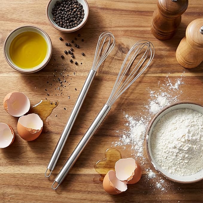 2 pcs Mini Whisk 304 Stainless Steel Small Whisks Baking Mixer Kitchen Stirrer Tiny Portable Egg Beater for Compact Beating Egg Cooking Whisking Whipping Stirring Blending Ingredient Mixing Sauce