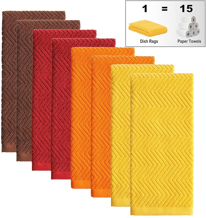 100% Cotton Kitchen Dish Towels Set, 16" x 25" Super Absorbent and Soft Kitchen Towels, Pack of 8 Dish Cloths for Drying Dishes (400 GSM)