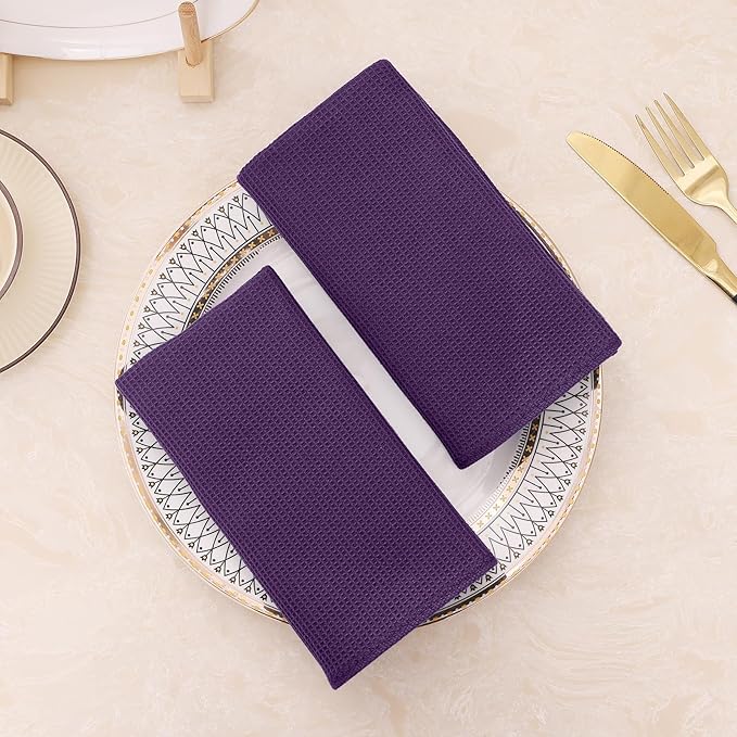 Homaxy 100% Cotton Waffle Weave Kitchen Towels - 4 Pack Soft and Absorbent Dish Towels - 16 x 26 Inches Quick Dry Hand Towels - Eggplant