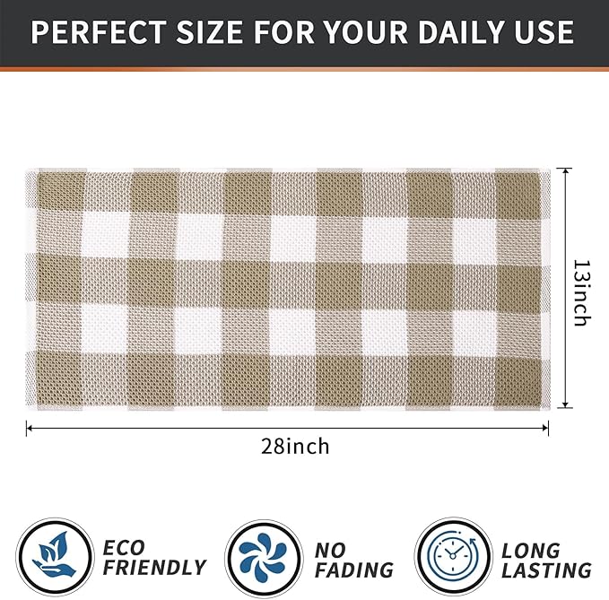 Mordimy 100% Cotton Waffle Weave Kitchen Towels, 13 x 28 Inches, Super Soft and Absorbent Buffalo Check Dish Towels for Drying Dishes, 6-Pack, Khaki & White