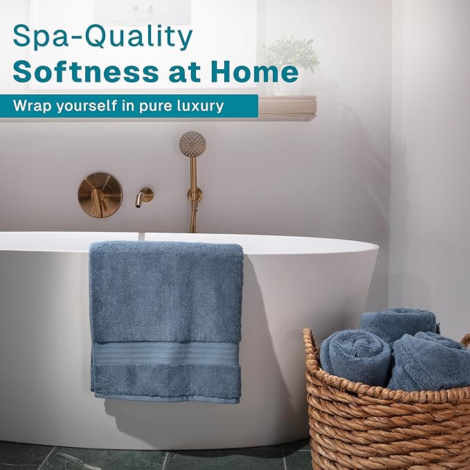 100% Organic Cotton Bath Towel Set | Bathroom Luxury Towel Set of 6 | GOTS Certified | Hotel Premium Towels | 700 GSM | 2 Bath Towel 30 x 56 | 2 Hand Towel 16 x 30 | 2 Wash Cloth 13 x 13 | Dark Blue