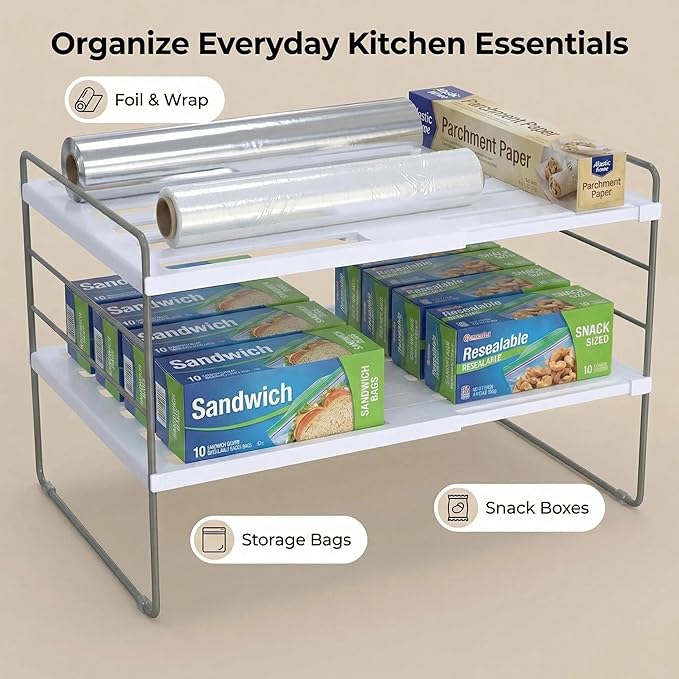 YAN & HIN Kitchen Cabinet Organizer, Expandable Kitchen Aluminum Foil and Plastic Wrap Organizers, Sandwich Storage Bags organizer, bottle storage bag under sink organizer for Pantry Organization