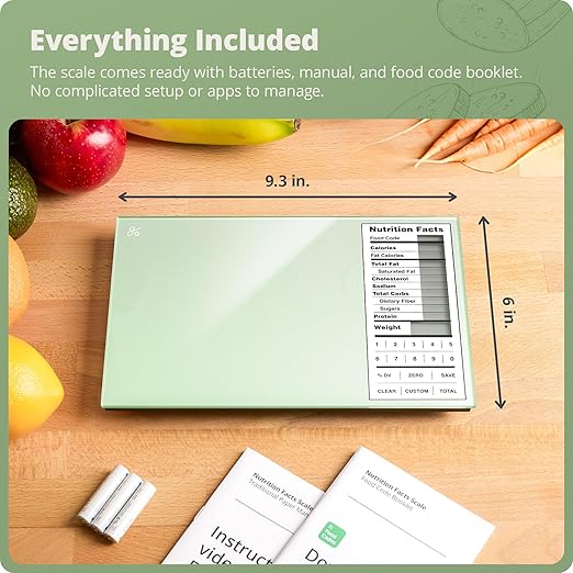 Greater Goods Digital Nutrition Scale – Accurate Macro and Calorie Tracking for Meal Prep, Weight Loss, and Healthy Eating | 2,000 Built-in Foods, Intuitive Nutrition Label Display, 11lb Cap, Green