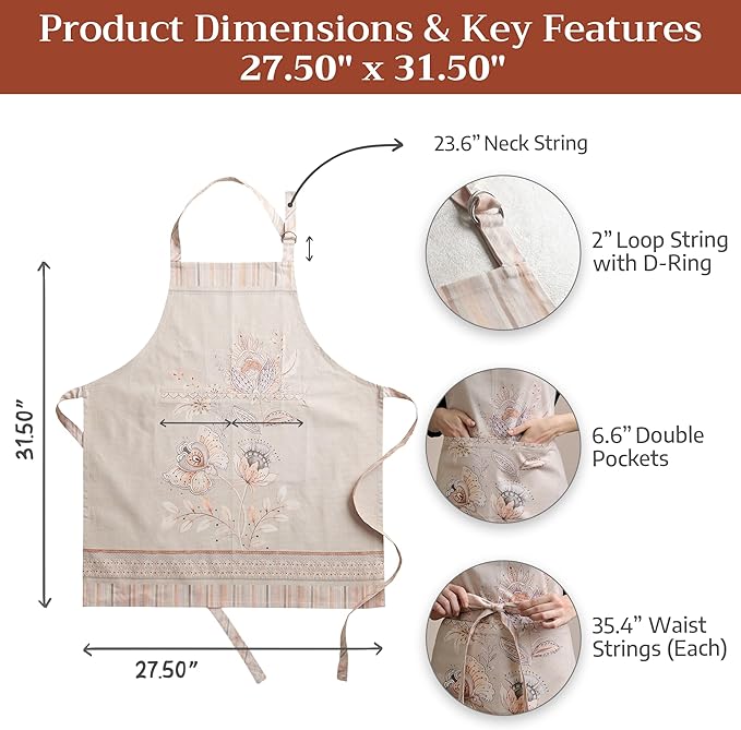 Maison d' Hermine 100% Cotton Apron for women with Pocket Kitchen Chef Apron for Men Cooking Mothers Day Gifts