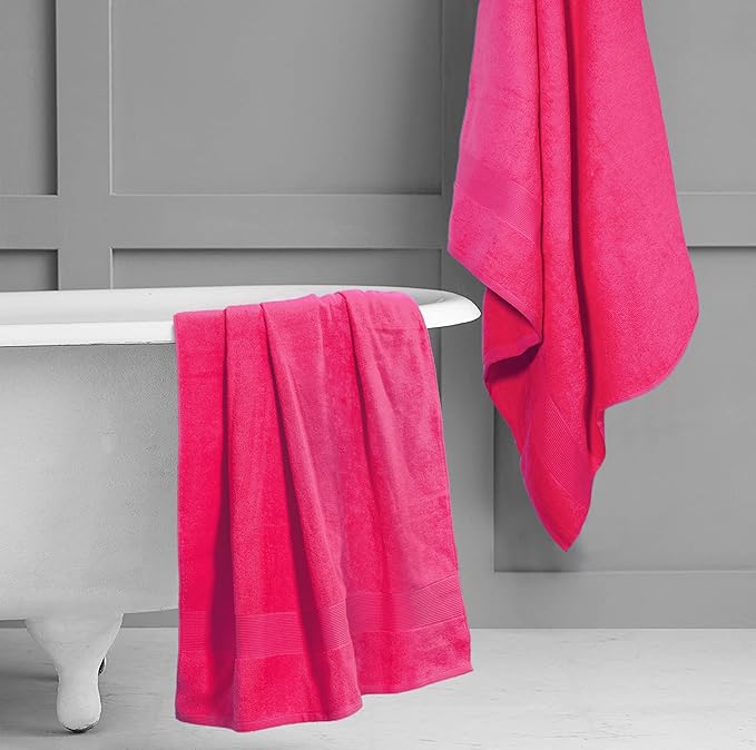 Belizzi Home Premium Cotton Oversized 2 Pack Bath Sheet 35x70-100% Pure Cotton - Ideal for Everyday use - Ultra Soft & Highly Absorbent - Machine Washable - Hot Pink