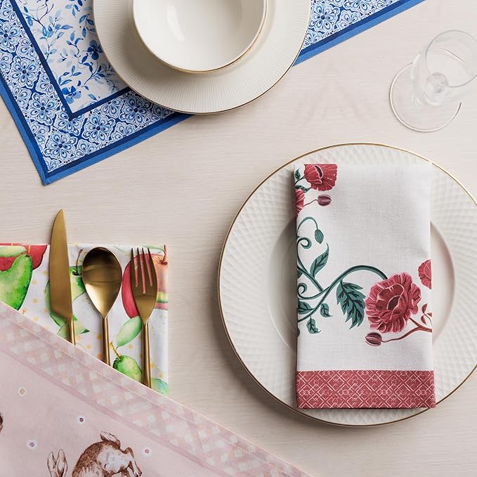 Maison d' Hermine Cloth Napkins Set of 4 100% Cotton Everyday Reusable Square Napkins Cloth Washable Dinner Party Wedding Restaurant Gifts for Mothers Day Spring/Summer (Poppy, 18" x 18")