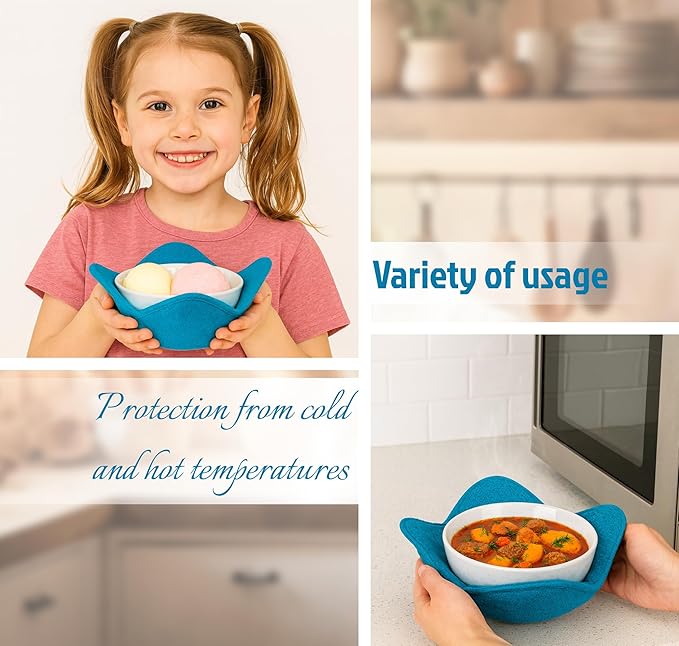 Set 2X Light Blue 7" sq. x 4"H Microwave Polyester Bowl Cloth - Home Kitchen Plate Hot Pads Pot for Microwaveable - Hot Heatproof Plate Holder Pots Holders for Bowls - Good Kitchen Accessories