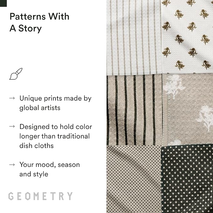 GEOMETRY Dishcloth – Evergreen Collection – Quick-Dry, Ultra-Absorbent, Reusable Microfiber Kitchen Towels for Drying & Cleaning - Willow Stone - 6 Pack