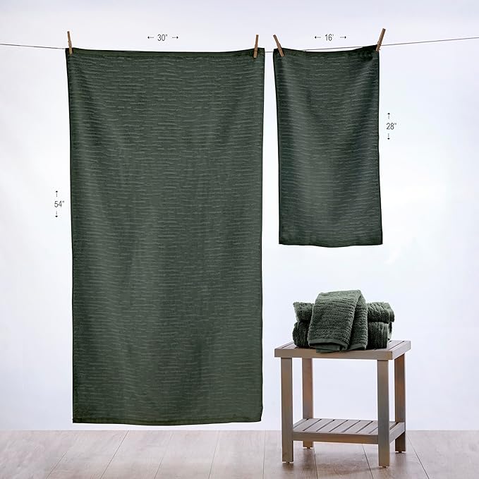 SKL Home CloudSoft 100% Cotton Luxury 6-Piece Towel Set, 600 GSM, Ultra Plush & Absorbent - 2 Bath Towels, 2 Hand Towels, 2 Washcloths, Green Pine