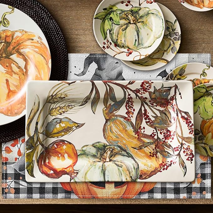 Niviy Buffalo Plaid Bat Ghost Pumpkins Halloween Placemats Set of 6, 12x18 Inch Horror Halloween Table Mats for Holiday Party Kitchen Dining Room Decoration