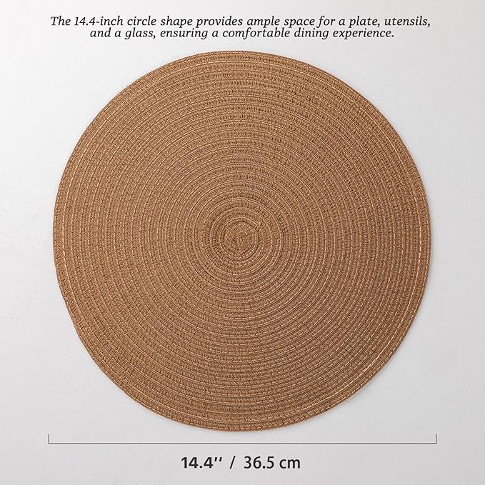 Round Placemats Set of 12 Woven Placemats Washable Braided Table Mats for Dining Table Heat Resistant Non-Slip Circle Place Mats(Brown)
