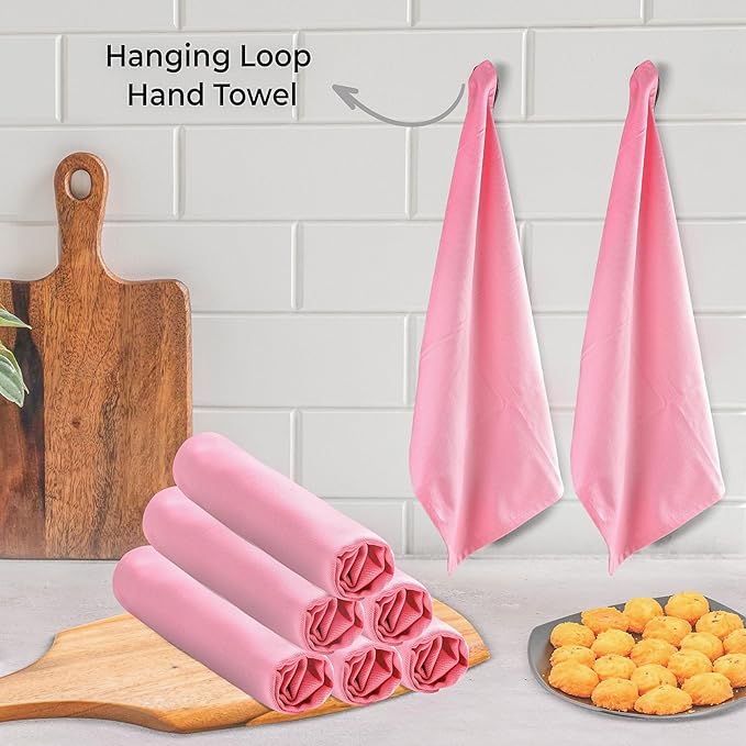Urban Villa Kitchen Towels 100% Cotton Dish Towels for Kitchen(Set of 6) 20”x30” Dish Cloths Highly Absorbent Kitchen Linen Set with Hanging Loop Perfect for Drying Dishes Cleaning Hand Towels – Pink