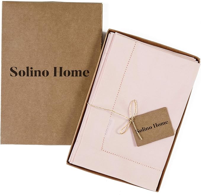 Solino Home Pink Napkins Set of 4 - Cotton Linen Hemstitch Dinner Napkins Cloth 20 x 20 Inch for Mothers Day, Spring, Summer - Handcrafted and Machine Washable