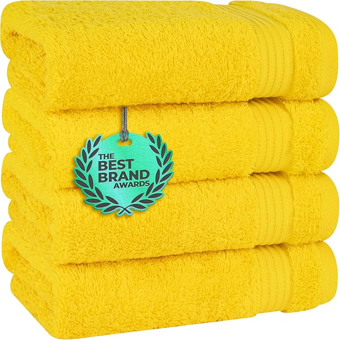 Cotton Paradise Hand Towels for Bathroom, 100% Cotton Turkish 4 Piece Hand Towel Set, Soft Absorbent Face Towels, Yellow Hand Towels