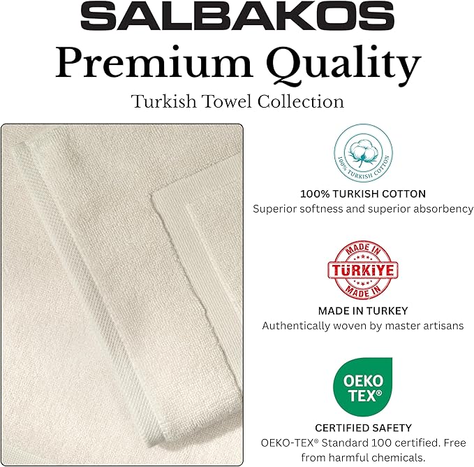 SALBAKOS 100% Turkish Cotton Bath Mat Towel Set of 2 Piece Ivory | 20x34 in Large Bath Mats | Luxury Hotel Quality, Thick, Absorbent, Quick Dry Bathmats | Made in Turkey (Ivory, 2 Bath Mats)