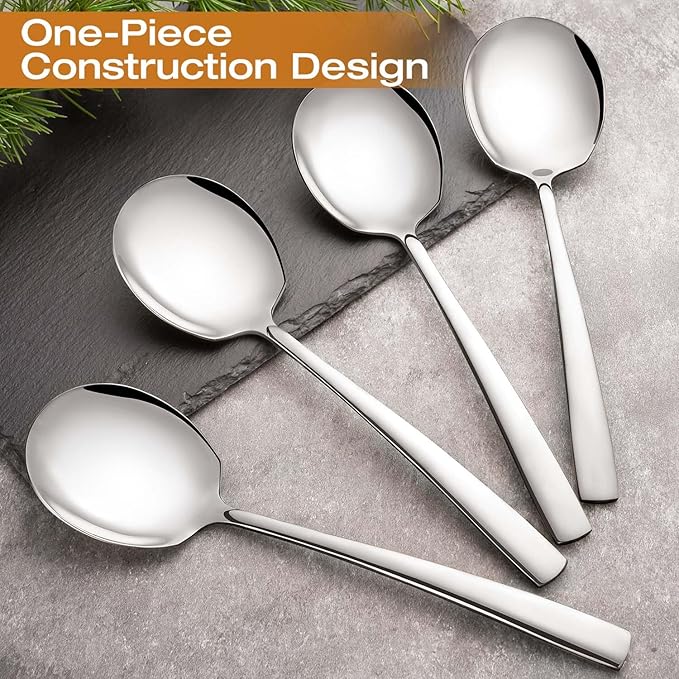 Serving Spoons Set of 8-Pieces Large 9.2-Inch Serving Spoon 18/10 Stainless Steel Big Serving Utensils Set for Buffet, Parties, Catering - Dishwasher Safe(8-Pieces, Silver)