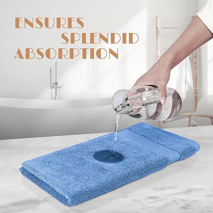White Classic Light Blue Washcloths Set for Body and Face Towel, Cotton Wash Cloths Bulk 12 Pack, Spa Fingertip Wash Clothes 12x12 Inch, Soft Absorbent Gym Towels