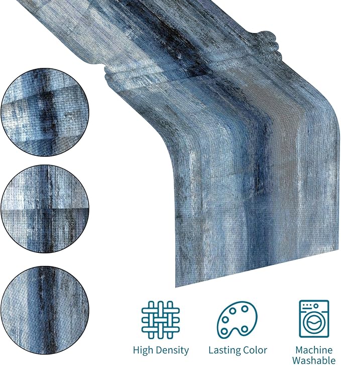 Blue Grey Long Table Runners Modern Art Farmhouse Linen Table Runners Dresser Scarves Retro Rustic Style for Party Kitchen Dining Table Coffee Holiday Party Decor (13"x108")