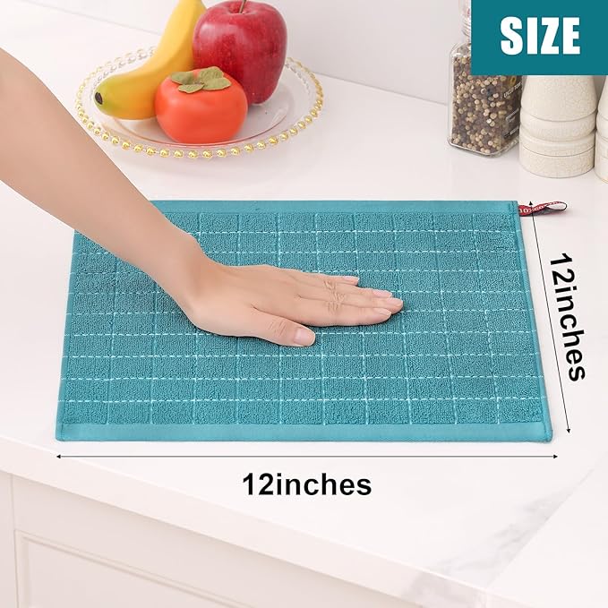 Homaxy 100% Cotton Terry Kitchen Dish Cloths, Ultra Soft and Absorbent Dish Towels for Kitchen, Suitable for Drying and Washing Dishes, 8 Pack, 12 x 12 Inches, Lake Blue
