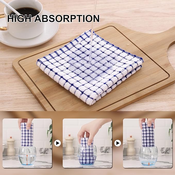Kitinjoy Cotton 24 Pack Terry Kitchen Dish Cloths, 12 x 12 Inches Super Soft and Absorbent Dish Rags, Quick Drying Dish Towels for Washing Dishes, Blue