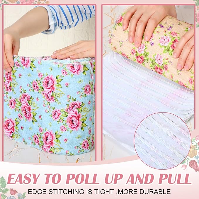 36 Pack Reusable Cleaning Cloths Washable Cotton Kitchen Dish Towels for Home Party Supplies Bulk, 9.84x11.81in (Countryside Flowers)