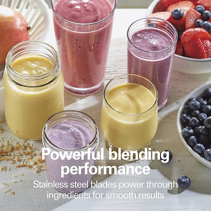 Hamilton Beach Portable Blender for Shakes and Smoothies,14 Oz BPA Free Travel Cup & Lid,Durable Stainless Steel Blades,Personal Smoothie Blender,Blue,51132G,(Pack of 4)