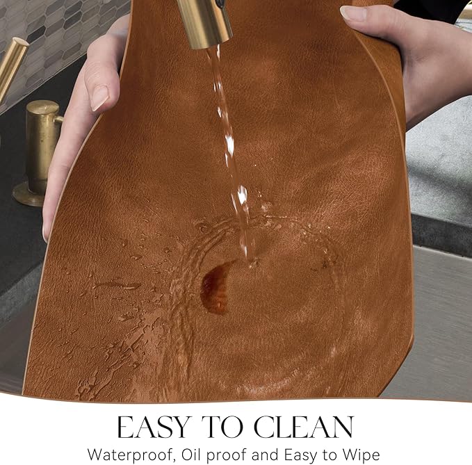 MOSAYT Vinyl Placemats Set of 12-12 X 17 Inch - Faux Leather 100% Waterproof Oil-Proof Wipeable PU Place Mats, Heat Resistant Reversible Table Mats for Kitchen, Dining, Outdoor (Reddish Brown)