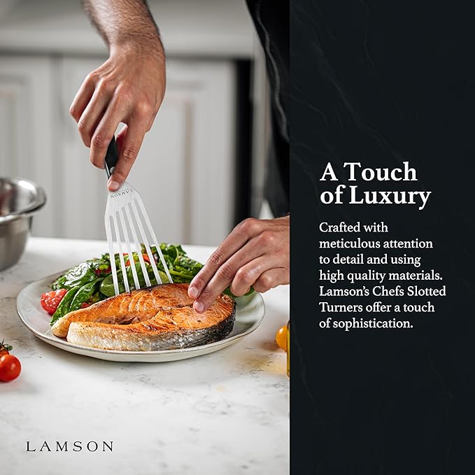 Lamson Metal Spatula Slotted Turner - 3' x 6" Stainless Flipper with Ultra Durable Handle, Right-Hand - Chef's Frying Fish Turner, Metal Grilling Spatula