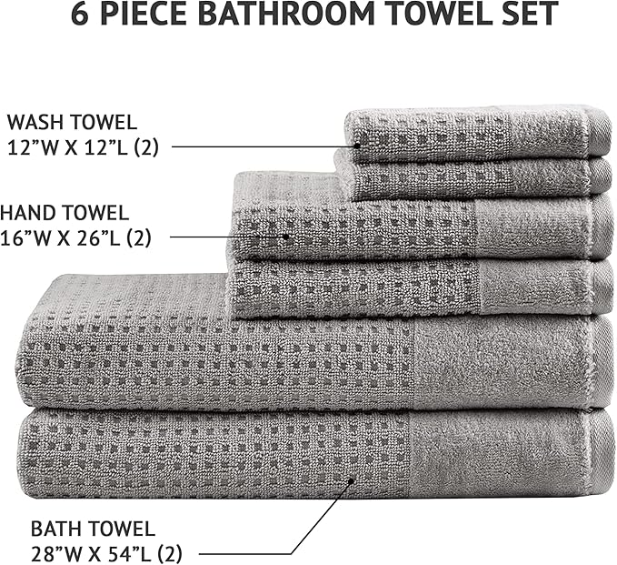 Madison Park Spa Waffle 100% Cotton Luxurious Towel Set, Premium Texture Waffle Weave, Highly Absorbent, Quick Dry, Hotel & Spa Quality Wash Clothes for Bathroom, Assorted Sizes, Charcoal 6 Piece