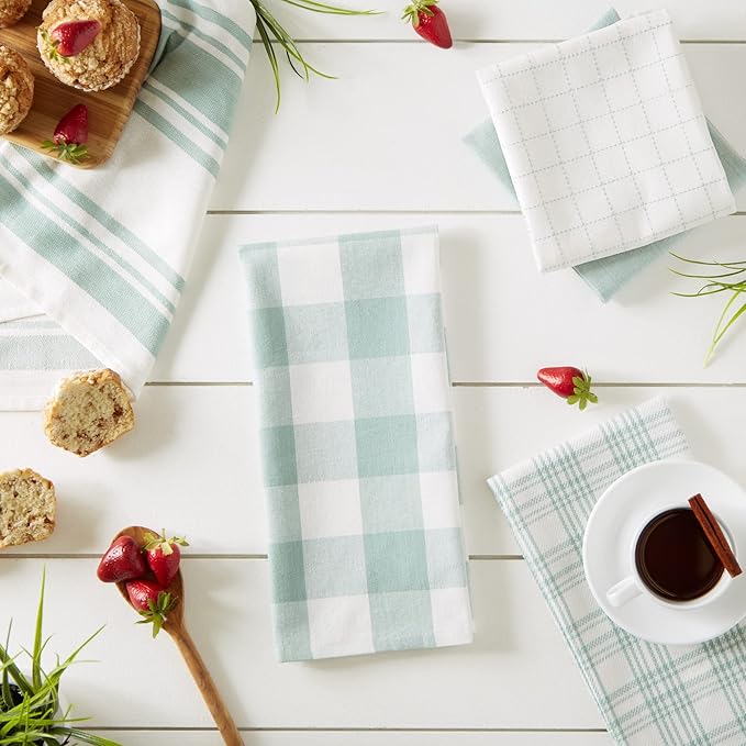DII Everyday Basic Kitchen Collection Large Woven Cotton Dishtowel/Tea Towel Set, 18x28, Jadeite, 5 Count