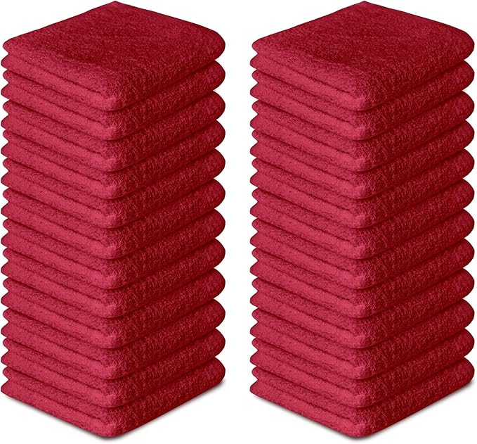 Softolle 100% Cotton Washcloths 24 Pack (12x12 Inches) Soft, Highly Absorbent Washcloth, Face Towels, Wash Cloths for Face, Ring Spun, Bulk Pack (Red)